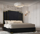 NNEDSZ KING Black Velvet Gas Lift Storage Bedframe Golden Frame
