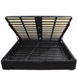 NNEDSZ KING Black Velvet Gas Lift Storage Bedframe Golden Frame