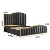 NNEDSZ King Size Elegant Luxury Bedframe with Gas Lift Storage Charcoal Velvet Fabric Golden Trim
