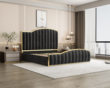 NNEDSZ King Size Elegant Luxury Bedframe with Gas Lift Storage Charcoal Velvet Fabric Golden Trim