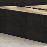 NNEDSZ King Size Elegant Luxury Bedframe with Gas Lift Storage Charcoal Velvet Fabric Golden Trim