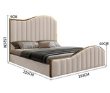 NNEDSZ Elegant Luxury King Size Bedframe in Beige with Gas Lift Storage Velvet Fabric Golden Trim