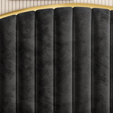 Elegant King Bedframe Charcoal Velvet Fabric with Gas Lift Storage and Golden Trim