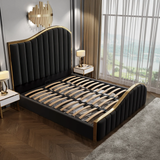 NNEDSZ Queen Size Black Velvet Fabric Golden Metal Storage Elegant Luxury Bedframe