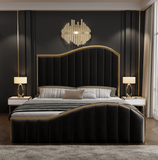NNEDSZ Queen Size Black Velvet Fabric Golden Metal Storage Elegant Luxury Bedframe