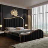 NNEDSZ Queen Size Black Velvet Fabric Golden Metal Storage Elegant Luxury Bedframe