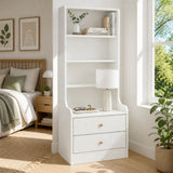 HYGGO White Nightstand Bedside Table with Drawers Minimalist Tall Bookshelf Cabinet