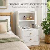 HYGGO Bedside Table Drawer Nightstand Minimalist White Storage Dual Shelves Cabinet