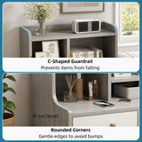 HYGGO Bedside Table Drawer Nightstand Light Gray Wood Grain White Fronts Curved Design