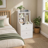 HYGGO White Nightstand Bedside Table Wooden Drawers Storage Sections Curved Sides