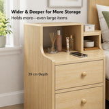 HYGGO Light Wood Bedside Table Drawer Nightstand Open Shelf Storage Tray Nordic 70cm