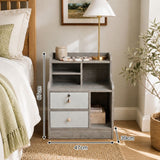 HYGGO Light Gray Bedside Table Nightstand Drawer Open Shelf Secure Storage 70cm