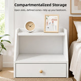 Warm White Bedside Table Nightstand Wooden Legs Two Drawers Open Storage