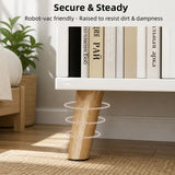 Warm White Bedside Table Nightstand Wooden Legs Two Drawers Open Storage