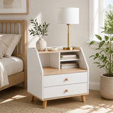 HYGGO Two-Tone Bedside Table Nightstand Drawer Storage Wooden Legs White Wood Design