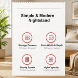 HYGGO Bedside Table Drawer Nightstand Warm White Double Drawer Finger Pull Modern