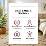 HYGGO Bedside Table Drawer Nightstand Warm White Triple Drawer Finger Pull Modern