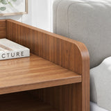 HYGGO Vintage Bedside Table Walnut Nightstand Drawer Open Shelf White Knob 48cm