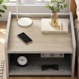 HYGGO Bedside Table Drawer Nightstand Light Gray Wood Grain Storage Tray White 48cm