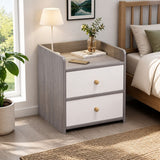 HYGGO Two-Tone Bedside Table Nightstand Light Gray White Drawers Wooden Knobs