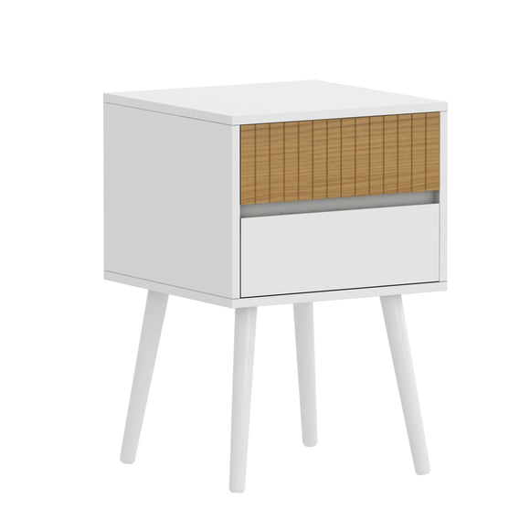 NNEDSZ Oslo Bedside Table with 2 Drawer in White & Natural
