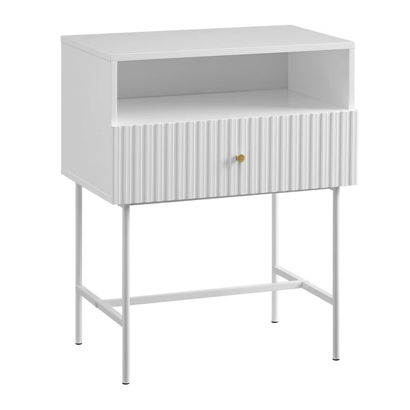 NNEDSZ Lucia Slender Fluted Bedside Table in White