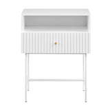 NNEDSZ Lucia Slender Fluted Bedside Table in White