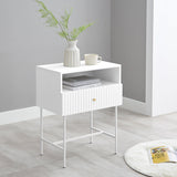 NNEDSZ Lucia Slender Fluted Bedside Table in White