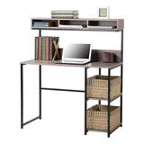 NNEDSZ Computer Desk with Hutch in Greyish Brown