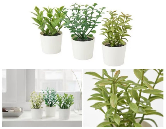 NNEDSZ 3 Pack of Artificial Herb Potted Plants in White Plastic 5cm Pot Interior Decoration