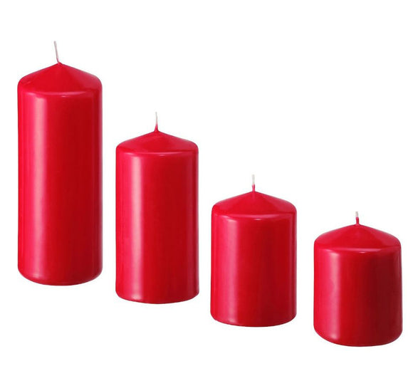 NNEDSZ 4 Pack Red Wax Pillar Advent Candles Xmas Wedding Party Table Room Centrepiece Decor Graduated sized 6 to 15cm High