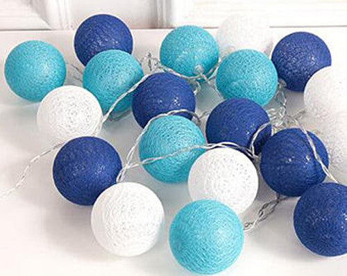 NNEDSZ 1 Set of 20 LED Blue 5cm Cotton Ball Battery Powered String Lights Christmas Gift Home Wedding Party Boys Bedroom Decoration Indoor Table Centrepiece