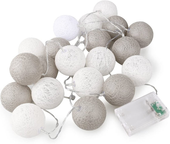 NNEDSZ 1 Set of 20 LED Grey White 5cm Cotton Ball Battery Powered String Lights Gift Home Wedding Party Bedroom Decoration Outdoor Indoor Table Centrepiece