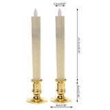 NNEDSZ 10 Pack Taper Stick White Battery Candle - Natural Flame Light Colour No Flicker - Gold Stand Base