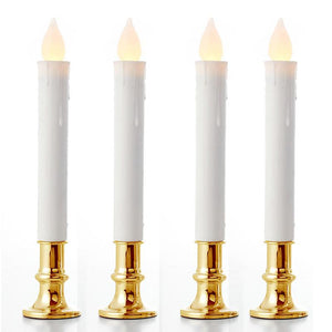 NNEDSZ 20 Pack Taper Stick White Battery Candle - Natural Flame Light Colour No Flicker - Gold Stand Base
