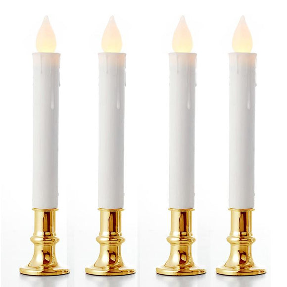 NNEDSZ 20 Pack Taper Stick White Battery Candle - Natural Flame Light Colour No Flicker - Gold Stand Base