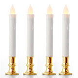 NNEDSZ 50 Pack Taper Stick White Battery Candle - Natural Flame Light Colour No Flicker - Gold Stand Base