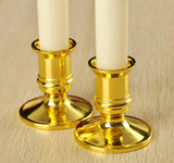 NNEDSZ 50 Pack Taper Stick White Battery Candle - Natural Flame Light Colour No Flicker - Gold Stand Base