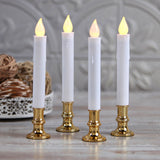 NNEDSZ 50 Pack Taper Stick White Battery Candle - Natural Flame Light Colour No Flicker - Gold Stand Base