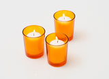 NNEDSZ 40 Pack Orange Glass Votive Tealight Candle Holders House Party Cenrepiece Xmas Wedding Decor Glass Candlestick Party Decorations Bridal Baby Shower Event