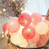 NNEDSZ 1 Set of 20 LED Pink 5cm Cotton Ball Battery Powered String Lights Christmas Gift Home Wedding Party Girl Bedroom Decoration Outdoor Indoor Table