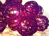 NNEDSZ 1 Set of 20 LED Cassis Purple 5cm Rattan Cane Ball Battery Powered String Lights Christmas Gift Home Wedding Party Bedroom Decoration Table Centrepiece