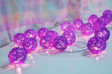 NNEDSZ 1 Set of 20 LED Cassis Purple 5cm Rattan Cane Ball Battery Powered String Lights Christmas Gift Home Wedding Party Bedroom Decoration Table Centrepiece