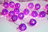 NNEDSZ 1 Set of 20 LED Cassis Purple 5cm Rattan Cane Ball Battery Powered String Lights Christmas Gift Home Wedding Party Bedroom Decoration Table Centrepiece