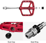 NNEDSZ Extra Large MTB Flat Pedal Orange Nylon Composite 208g Stud Pin Grips RED Rockbros