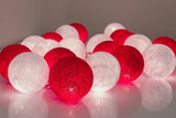 NNEDSZ 1 Set of 20 LED Red White 5cm Cotton Ball Battery String Lights Christmas Gift Home Wedding Party Bedroom Decoration Outdoor Indoor Table Centrepiece