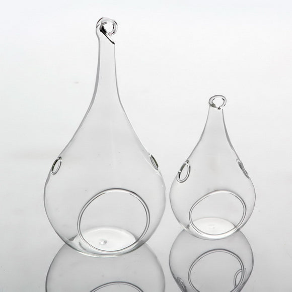 NNEDSZ 25 Bulk Pack of Hanging Clear Glass Tealight Candle Holder Tear Drop Pear Shape - 12cm High - Terrarium Plant Mini Garden Holder Decor