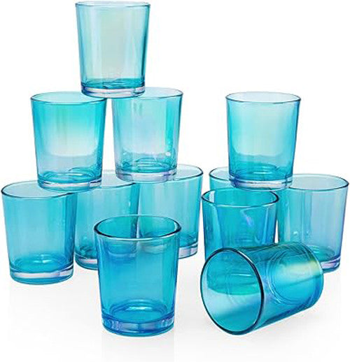 NNEDSZ 20 Pack Turquoise Glass Votive Tealight Candle Holders House Party Cenrepiece Xmas Wedding Decor Glass Candlestick Party Decorations Bridal Baby Shower Event