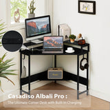 NNEDSZ Casadiso L-Shaped Computer Desk with Charging Station, Black Gaming Desk with Built-in Power Board - (Casadiso Albali Pro)