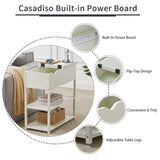 NNEDSZ Casadiso Bedside Table with Powerboard - Multi-Tier Sleek White Side Table with Charging Station (Casadiso Saiph Pro)